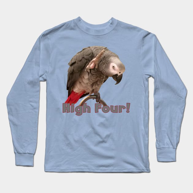 African Grey Parrot Waving High Four Long Sleeve T-Shirt by Einstein Parrot